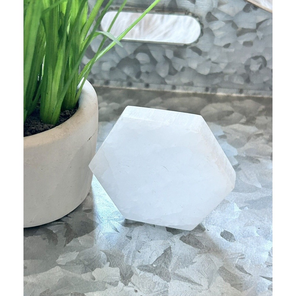 Selenite (Satin‎ Spar Gypsum) Hexagon Crystal Charging 3" Plate